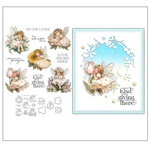Sredwtk Blumen Fee Stempel und Stanzen Set,Silikonstempel und Stanzen Set,Stanzschablonen und Stempelset,Clear Stamp und Stanzschablone Für DIY Scrapbooking Fotoalbum Dekor Karten von Sredwtk
