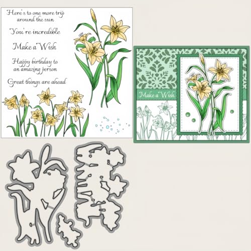 Sredwtk Blumen Geburtstag Stanzschablonen und Stempelset,Stempel und Stanzen Set,Silikonstempel und Stanzen Set,Clear Stamp und Stanzschablone Für DIY Scrapbooking Fotoalbum Dekor Karten von Sredwtk