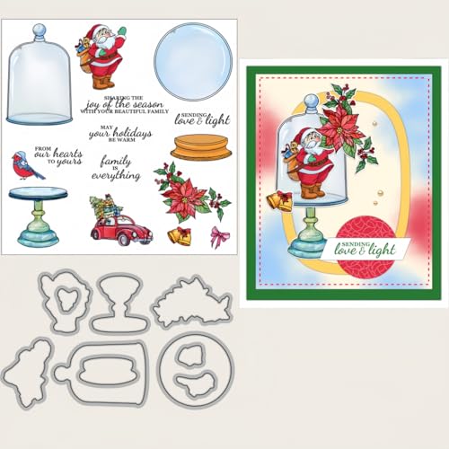 Sredwtk Blumen Weihnachtsmann Stanzschablonen und Stempelset,Stempel und Stanzen Set,Silikonstempel und Stanzen Set,Clear Stamp und Stanzschablone Für DIY Scrapbooking Fotoalbum Dekor Karten von Sredwtk