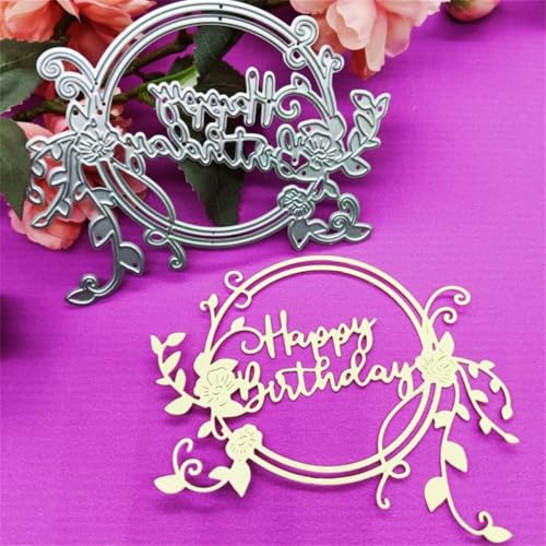 Sredwtk Blumenkranz Happy Birthday Stanzschablonen Geburtstag Metall Prägeschablonen Stanzformen Schneiden für DIY Karte Sammelalbum Scrapbooking Fotoalbum Deko von Sredwtk