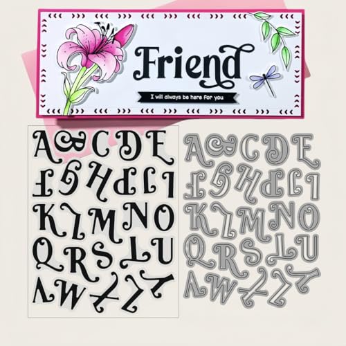 Sredwtk Buchstaben Stanzschablonen und Stempelset,Stempel und Stanzen Set,Silikonstempel und Stanzen Set,Stamp und Stanzschablone Für DIY Scrapbooking Fotoalbum Dekor Karten (Groß) von Sredwtk