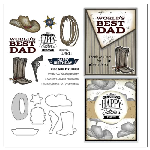 Sredwtk DAD Geburtstag Vatertag Stempel und Stanzen Set,Silikonstempel und Stanzen Set,Stanzschablonen und Stempelset,Clear Stamp und Stanzschablone Für DIY Scrapbooking Fotoalbum Dekor Karten von Sredwtk