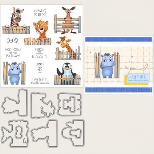 Sredwtk Die Tiere Geburtstag Stanzschablonen und Stempelset,Stempel und Stanzen Set,Silikonstempel und Stanzen Set,Clear Stamp und Stanzschablone Für DIY Scrapbooking Fotoalbum Dekor Karten von Sredwtk