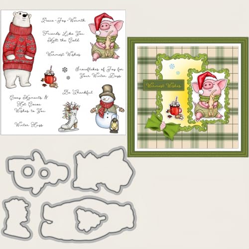 Sredwtk Eisbär Schneemann Winter Stanzschablonen und Stempelset,Stempel und Stanzen Set,Silikonstempel und Stanzen Set,Clear Stamp und Stanzschablone Für DIY Scrapbooking Fotoalbum Dekor Karten von Sredwtk