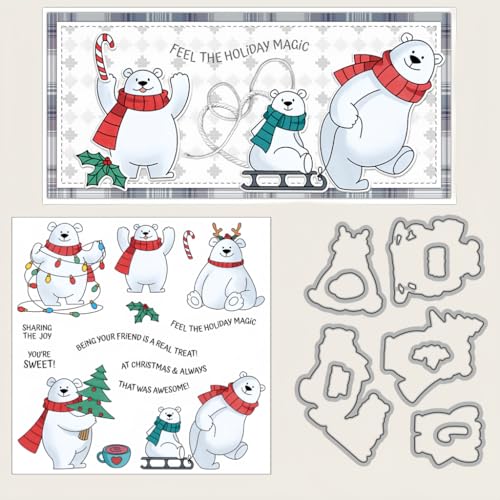 Sredwtk Eisbär Winter Weihnachten Stanzschablonen und Stempelset,Stempel und Stanzen Set,Silikonstempel und Stanzen Set,Clear Stamp und Stanzschablone Für DIY Scrapbooking Fotoalbum Dekor Karten von Sredwtk