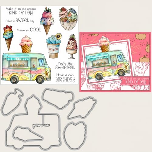 Sredwtk Eiscreme Verkaufswagen Stanzschablonen und Stempelset,Stempel und Stanzen Set,Silikonstempel und Stanzen Set,Clear Stamp und Stanzschablone Für DIY Scrapbooking Fotoalbum Dekor Karten Sredwtk Eiscreme Verkaufswagen Stanzschablonen und Stempelset,Stempel und Stanzen Set,Silikonstempel und Stanzen Set,Clear Stamp und Stanzschablone Für DIY Scrapbooking Fotoalbum Dekor Karten von Sredwtk