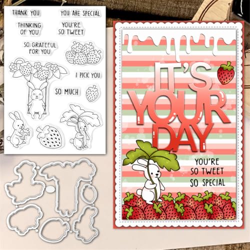 Sredwtk Erdbeer Kaninchen Stanzschablonen und Stempelset,Stempel und Stanzen Set,Silikonstempel und Stanzen Set,Clear Stamp und Stanzschablone Für DIY Scrapbooking Fotoalbum Dekor Karten Sredwtk Erdbeer Kaninchen Stanzschablonen und Stempelset,Stempel und Stanzen Set,Silikonstempel und Stanzen Set,Clear Stamp und Stanzschablone Für DIY Scrapbooking Fotoalbum Dekor Karten von Sredwtk