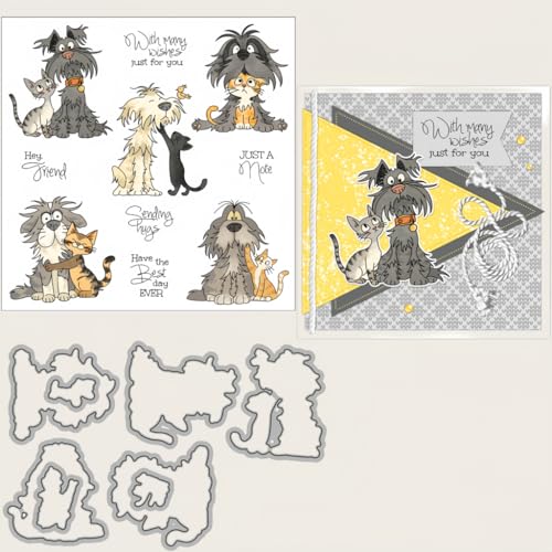 Sredwtk FKatzen und Hunde Stanzschablonen und Stempelset,Stempel und Stanzen Set,Silikonstempel und Stanzen Set,Clear Stamp und Stanzschablone Für DIY Scrapbooking Fotoalbum Dekor Karten von Sredwtk