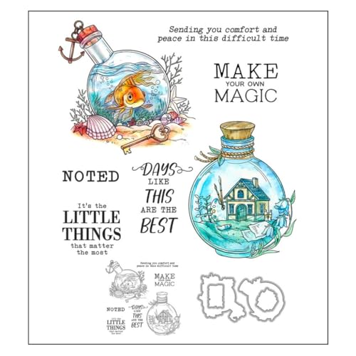 Sredwtk Flasche Stempel und Stanzen Set,Silikonstempel und Stanzen Set,Stanzschablonen und Stempelset,Clear Stamp und Stanzschablone Für DIY Scrapbooking Fotoalbum Dekor Karten von Sredwtk
