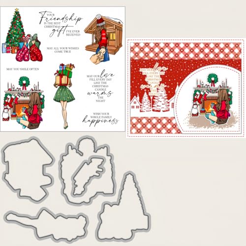 Sredwtk Freundschaft Weihnachten Stanzschablonen und Stempelset,Stempel und Stanzen Set,Silikonstempel und Stanzen Set,Clear Stamp und Stanzschablone Für DIY Scrapbooking Fotoalbum Dekor Karten von Sredwtk