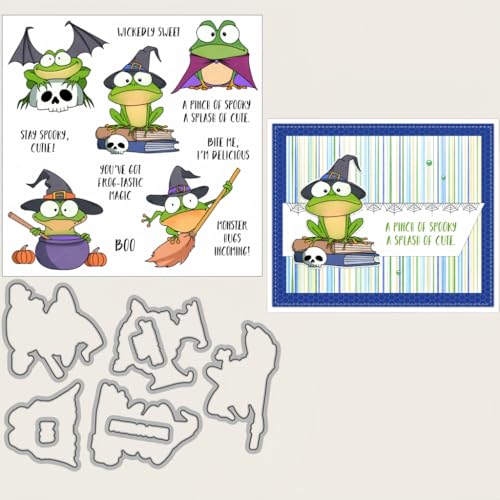 Sredwtk Frösch Halloween Stanzschablonen und Stempelset,Stempel und Stanzen Set,Silikonstempel und Stanzen Set,Clear Stamp und Stanzschablone Für DIY Scrapbooking Fotoalbum Dekor Karten von Sredwtk