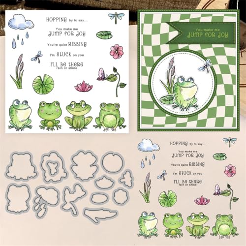Sredwtk Frosch Tiere Stempel und Stanzen Set,Silikonstempel und Stanzen Set,Stanzschablonen und Stempelset,Clear Stamp und Stanzschablone Für DIY Scrapbooking Fotoalbum Dekor Karten (A) von Sredwtk