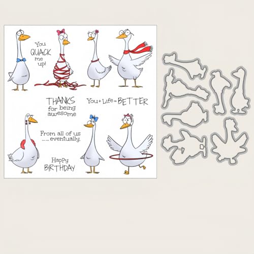 Sredwtk Gänse Geburtstag Stanzschablonen und Stempelset,Stempel und Stanzen Set,Silikonstempel und Stanzen Set,Clear Stamp und Stanzschablone Für DIY Scrapbooking Fotoalbum Dekor Karten von Sredwtk
