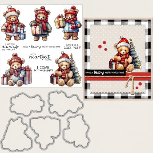 Sredwtk Geschenke Bären Weihnachten Stanzschablonen und Stempelset,Stempel und Stanzen Set,Silikonstempel und Stanzen Set,Clear Stamp und Stanzschablone Für DIY Scrapbooking Fotoalbum Dekor Karten von Sredwtk