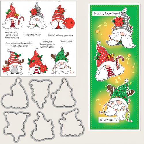 Sredwtk Gnome Neujahr Weihnachten Stanzschablonen und Stempelset,Stempel und Stanzen Set,Silikonstempel und Stanzen Set,Stamp und Stanzschablone Für DIY Scrapbooking Fotoalbum Dekor Karten von Sredwtk