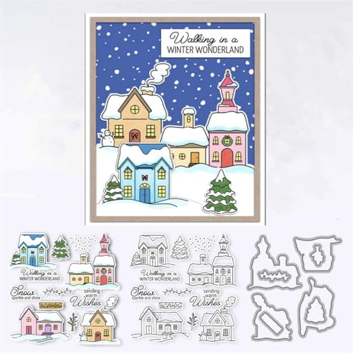 Sredwtk Gnome Tiere Weihnachten Stempel und Stanzen Set,Silikonstempel und Stanzen Set,Stanzschablonen und Stempelset,Clear Stamp und Stanzschablone Für DIY Scrapbooking Fotoalbum Dekor Karten (A) von Sredwtk