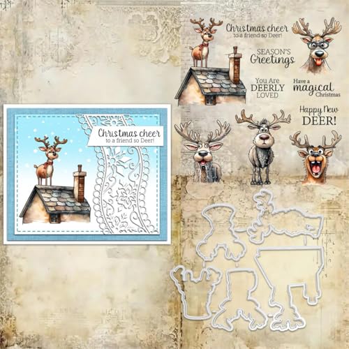 Sredwtk Gnome Tiere Weihnachten Stempel und Stanzen Set,Silikonstempel und Stanzen Set,Stanzschablonen und Stempelset,Clear Stamp und Stanzschablone Für DIY Scrapbooking Fotoalbum Dekor Karten (B) von Sredwtk
