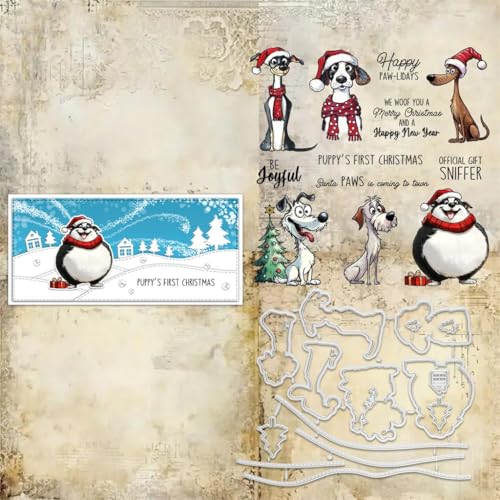 Sredwtk Gnome Tiere Weihnachten Stempel und Stanzen Set,Silikonstempel und Stanzen Set,Stanzschablonen und Stempelset,Clear Stamp und Stanzschablone Für DIY Scrapbooking Fotoalbum Dekor Karten (C) von Sredwtk