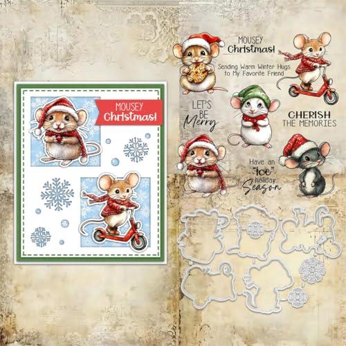 Sredwtk Gnome Tiere Weihnachten Stempel und Stanzen Set,Silikonstempel und Stanzen Set,Stanzschablonen und Stempelset,Clear Stamp und Stanzschablone Für DIY Scrapbooking Fotoalbum Dekor Karten (D) von Sredwtk