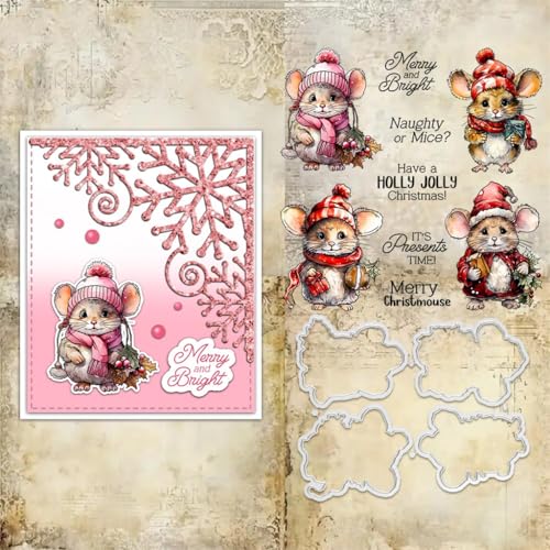 Sredwtk Gnome Tiere Weihnachten Stempel und Stanzen Set,Silikonstempel und Stanzen Set,Stanzschablonen und Stempelset,Clear Stamp und Stanzschablone Für DIY Scrapbooking Fotoalbum Dekor Karten (E) von Sredwtk