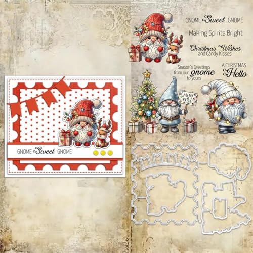 Sredwtk Gnome Tiere Weihnachten Stempel und Stanzen Set,Silikonstempel und Stanzen Set,Stanzschablonen und Stempelset,Clear Stamp und Stanzschablone Für DIY Scrapbooking Fotoalbum Dekor Karten (G) von Sredwtk