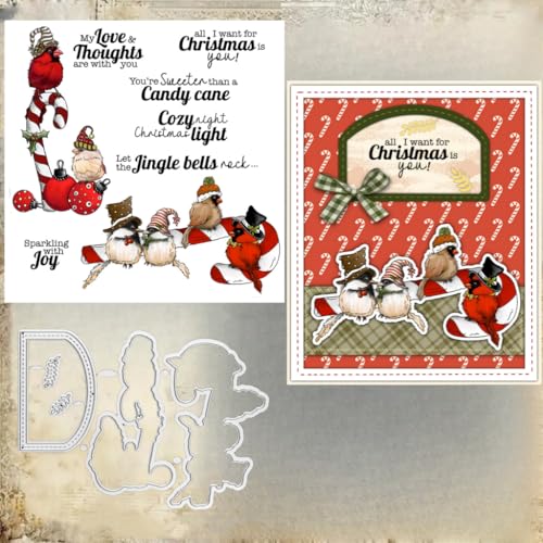 Sredwtk Gnome Tiere Weihnachten Stempel und Stanzen Set,Silikonstempel und Stanzen Set,Stanzschablonen und Stempelset,Clear Stamp und Stanzschablone Für DIY Scrapbooking Fotoalbum Dekor Karten (H) von Sredwtk