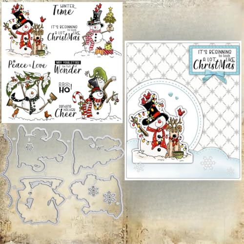 Sredwtk Gnome Tiere Weihnachten Stempel und Stanzen Set,Silikonstempel und Stanzen Set,Stanzschablonen und Stempelset,Clear Stamp und Stanzschablone Für DIY Scrapbooking Fotoalbum Dekor Karten (K) von Sredwtk