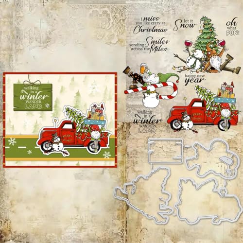 Sredwtk Gnome Tiere Weihnachten Stempel und Stanzen Set,Silikonstempel und Stanzen Set,Stanzschablonen und Stempelset,Clear Stamp und Stanzschablone Für DIY Scrapbooking Fotoalbum Dekor Karten (L) von Sredwtk