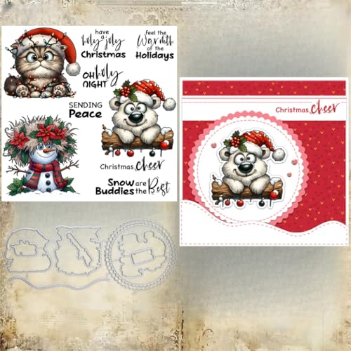 Sredwtk Gnome Tiere Weihnachten Stempel und Stanzen Set,Silikonstempel und Stanzen Set,Stanzschablonen und Stempelset,Clear Stamp und Stanzschablone Für DIY Scrapbooking Fotoalbum Dekor Karten (M) von Sredwtk