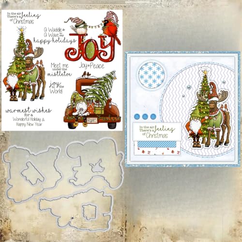 Sredwtk Gnome Tiere Weihnachten Stempel und Stanzen Set,Silikonstempel und Stanzen Set,Stanzschablonen und Stempelset,Clear Stamp und Stanzschablone Für DIY Scrapbooking Fotoalbum Dekor Karten (N) von Sredwtk