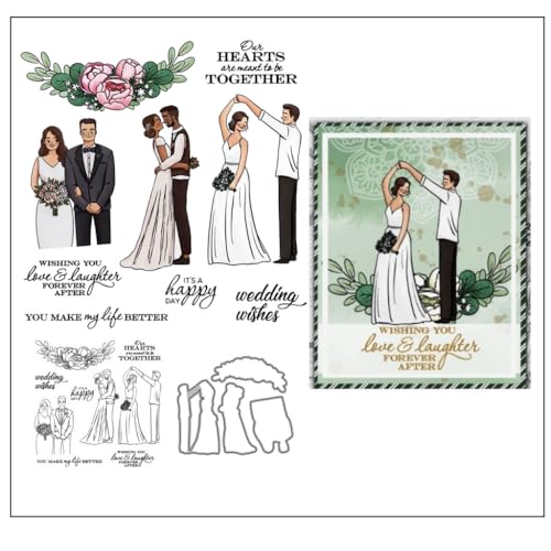 Sredwtk Hochzeit Stempel und Stanzen Set,Silikonstempel und Stanzen Set,Stanzschablonen und Stempelset,Clear Stamp und Stanzschablone Für DIY Scrapbooking Fotoalbum Dekor Karten von Sredwtk