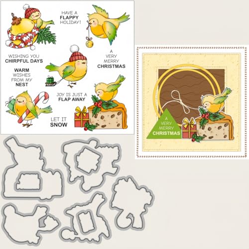 Sredwtk Holiday Vogel Weihnachten Stanzschablonen und Stempelset,Stempel und Stanzen Set,Silikonstempel und Stanzen Set,Clear Stamp und Stanzschablone Für DIY Scrapbooking Fotoalbum Dekor Karten von Sredwtk