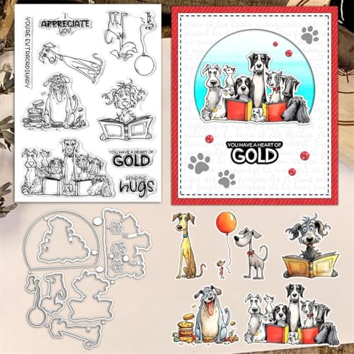 Sredwtk Hund Stanzschablonen und Stempelset,Stempel und Stanzen Set,Silikonstempel und Stanzen Set,Clear Stamp und Stanzschablone Für DIY Scrapbooking Fotoalbum Dekor Karten von Sredwtk