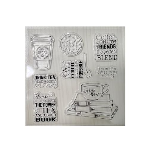 Sredwtk Kaffee Buch Stempel Clear Stamps Silikonstempel Transparentes Stempel Siegel für Kartenherstellung Dekoration und DIY Scrapbooking Album Dekor-10x10cm von Sredwtk