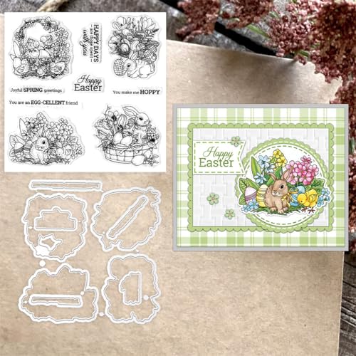 Sredwtk Kaninchen Ostern Eier Stempel und Stanzen Set,Silikonstempel und Stanzen Set,Stanzschablonen und Stempelset,Clear Stamp und Stanzschablone Für DIY Scrapbooking Fotoalbum Dekor Karten (B) von Sredwtk