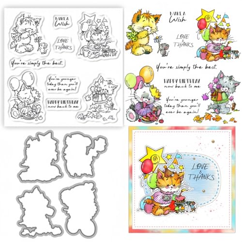 Sredwtk Katzen Geburtstag Stanzschablonen und Stempelset,Stempel und Stanzen Set,Silikonstempel und Stanzen Set,Clear Stamp und Stanzschablone Für DIY Scrapbooking Fotoalbum Dekor Karten Sredwtk Katzen Geburtstag Stanzschablonen und Stempelset,Stempel und Stanzen Set,Silikonstempel und Stanzen Set,Clear Stamp und Stanzschablone Für DIY Scrapbooking Fotoalbum Dekor Karten von Sredwtk