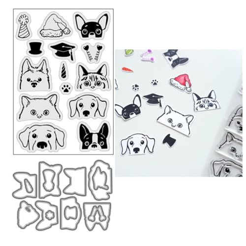 Sredwtk Katzen und Hunde Stempel und Stanzen Set,Silikonstempel und Stanzen Set,Stanzschablonen und Stempelset,Clear Stamp und Stanzschablone Für DIY Scrapbooking Fotoalbum Dekor Karten (A) von Sredwtk