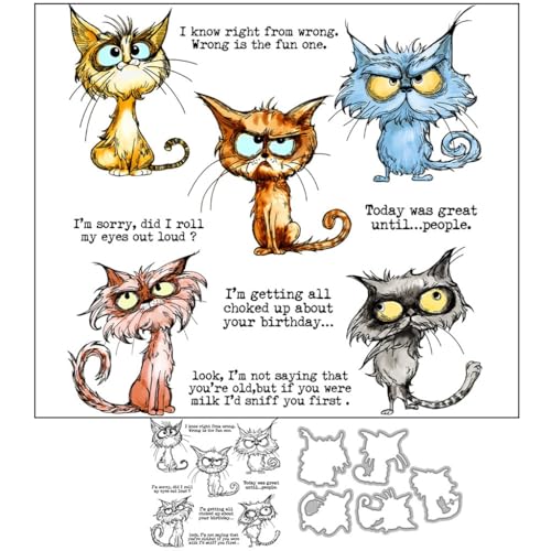 Sredwtk Katzen und Welpen Tiere Stempel und Stanzen Set,Silikonstempel und Stanzen Set,Stanzschablonen und Stempelset,Clear Stamp und Stanzschablone Für DIY Scrapbooking Fotoalbum Dekor Karten (A) von Sredwtk