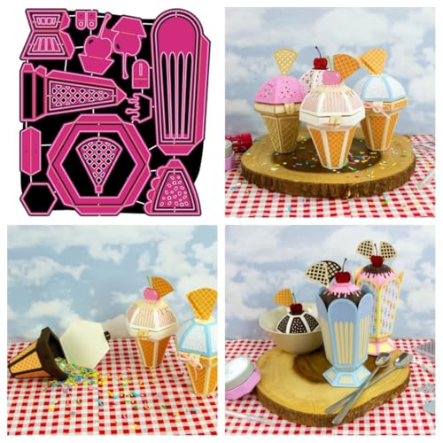 Sredwtk Kirsche Eiscreme Kuchen Geschenkbox Stanzschablonen Schachtel Stanzschablonen Box Metall Prägeschablonen Stanzmaschine Stanzformen Schablonen für DIY 3D Keksbox Süßigkeitenbox von Sredwtk