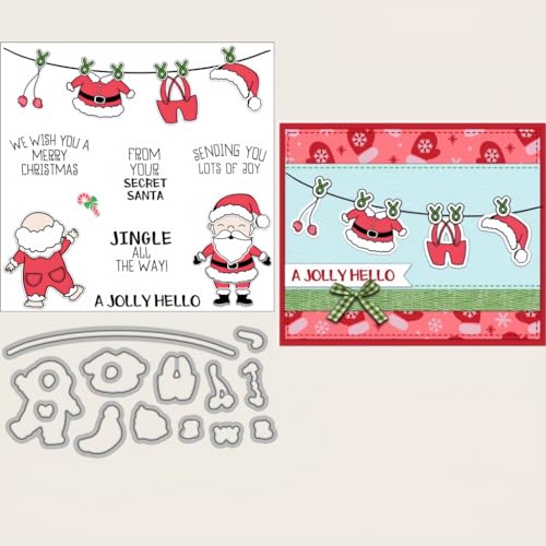 Sredwtk Kleidung des Weihnachtsmanns Stanzschablonen und Stempelset,Stempel und Stanzen Set,Silikonstempel und Stanzen Set,Clear Stamp und Stanzschablone Für DIY Scrapbooking Fotoalbum Dekor Karten von Sredwtk