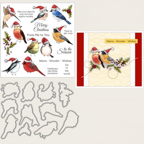 Sredwtk Kleine Vogel Weihnachten Stanzschablonen und Stempelset,Stempel und Stanzen Set,Silikonstempel und Stanzen Set,Stamp und Stanzschablone Für DIY Scrapbooking Fotoalbum Dekor Karten von Sredwtk