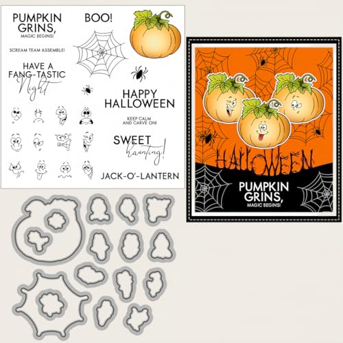 Sredwtk Kürbis Happy Halloween Stanzschablonen und Stempelset,Stempel und Stanzen Set,Silikonstempel und Stanzen Set,Clear Stamp und Stanzschablone Für DIY Scrapbooking Fotoalbum Dekor Karten von Sredwtk