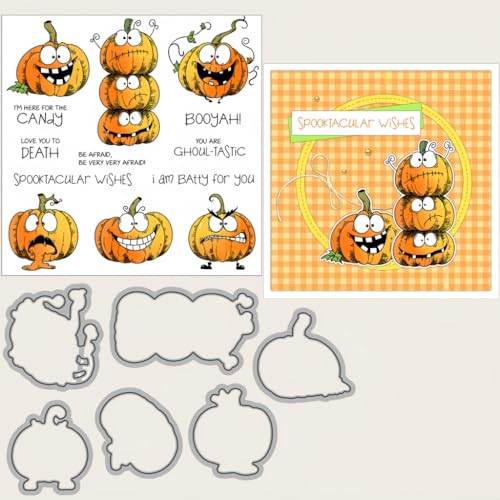 Sredwtk Kürbis Herbst Halloween Stanzschablonen und Stempelset,Stempel und Stanzen Set,Silikonstempel und Stanzen Set,Clear Stamp und Stanzschablone Für DIY Scrapbooking Fotoalbum Dekor Karten von Sredwtk