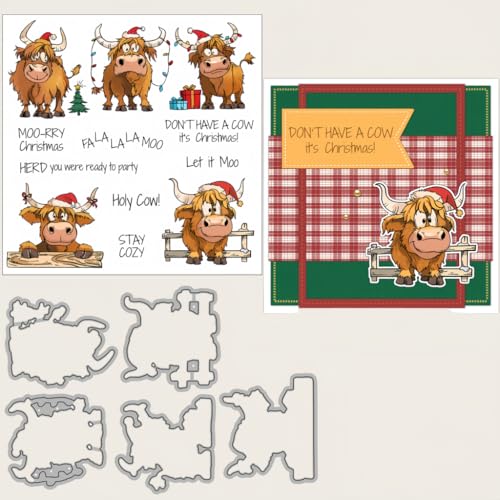 Sredwtk Kuh Weihnachten Stanzschablonen und Stempelset,Stempel und Stanzen Set,Silikonstempel und Stanzen Set,Stamp und Stanzschablone Für DIY Scrapbooking Fotoalbum Dekor Karten von Sredwtk