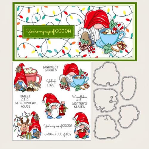 Sredwtk Laterne Gnome Weihnachten Wichtel Stanzschablonen und Stempelset,Stempel und Stanzen Set,Silikonstempel und Stanzen Set,Stamp und Stanzschablone Für DIY Scrapbooking Fotoalbum Dekor Karten von Sredwtk