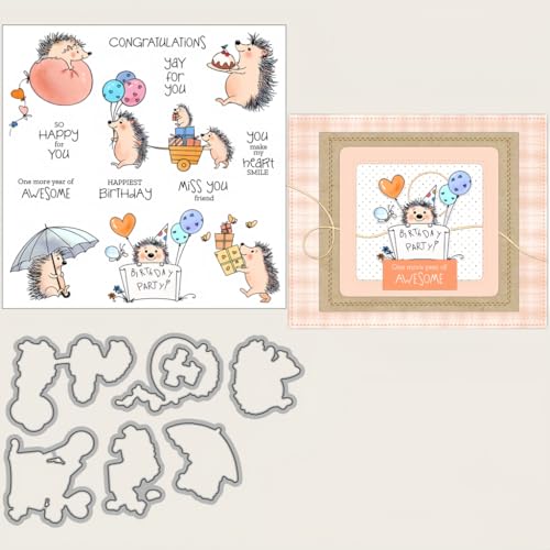 Sredwtk Lgel Geburtstagsfeier Stanzschablonen und Stempelset,Stempel und Stanzen Set,Silikonstempel und Stanzen Set,Clear Stamp und Stanzschablone Für DIY Scrapbooking Fotoalbum Dekor Karten von Sredwtk