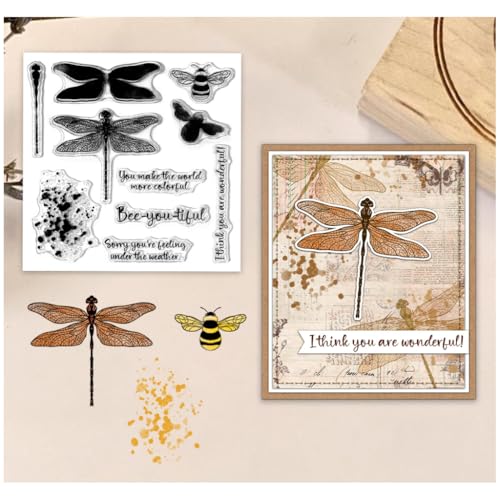 Sredwtk Libellen Bienen Stempel und Stanzen Set,Silikonstempel und Stanzen Set,Stanzschablonen und Stempelset,Clear Stamp und Stanzschablone Für DIY Scrapbooking Fotoalbum Dekor Karten von Sredwtk