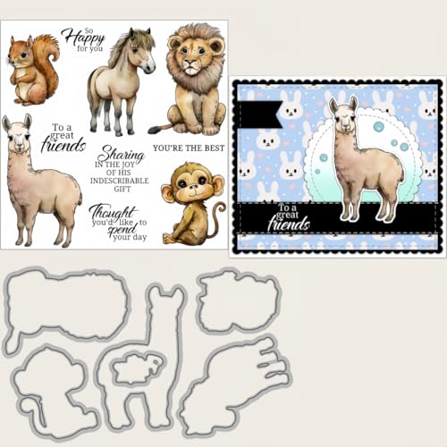 Sredwtk Löwen Zoo Tiere Stanzschablonen und Stempelset,Stempel und Stanzen Set,Silikonstempel und Stanzen Set,Clear Stamp und Stanzschablone Für DIY Scrapbooking Fotoalbum Dekor Karten von Sredwtk