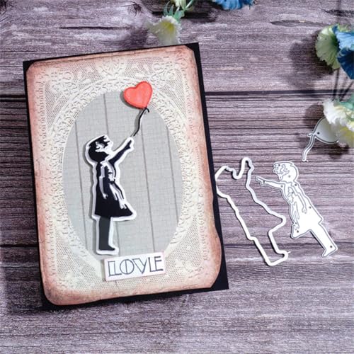 Sredwtk Mädchen Ballon Stanzschablonen Geburtstag Weihnachten Metall Prägeschablonen Stanzformen Schneiden für DIY Karte Sammelalbum Scrapbooking Fotoalbum Deko von Sredwtk
