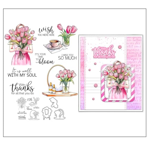 Sredwtk Mädchen Tulpe Stempel und Stanzen Set,Silikonstempel und Stanzen Set,Stanzschablonen und Stempelset,Clear Stamp und Stanzschablone Für DIY Scrapbooking Fotoalbum Dekor Karten Sredwtk Mädchen Tulpe Stempel und Stanzen Set,Silikonstempel und Stanzen Set,Stanzschablonen und Stempelset,Clear Stamp und Stanzschablone Für DIY Scrapbooking Fotoalbum Dekor Karten von Sredwtk